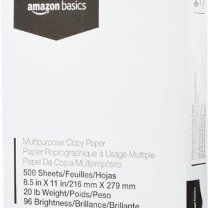 Amazon Basics Multipurpose Copy Printer Paper, 20 Pound, White, 96 Brightness, 8.5 x 11 Inch, 1 Ream , 500 Sheets Total