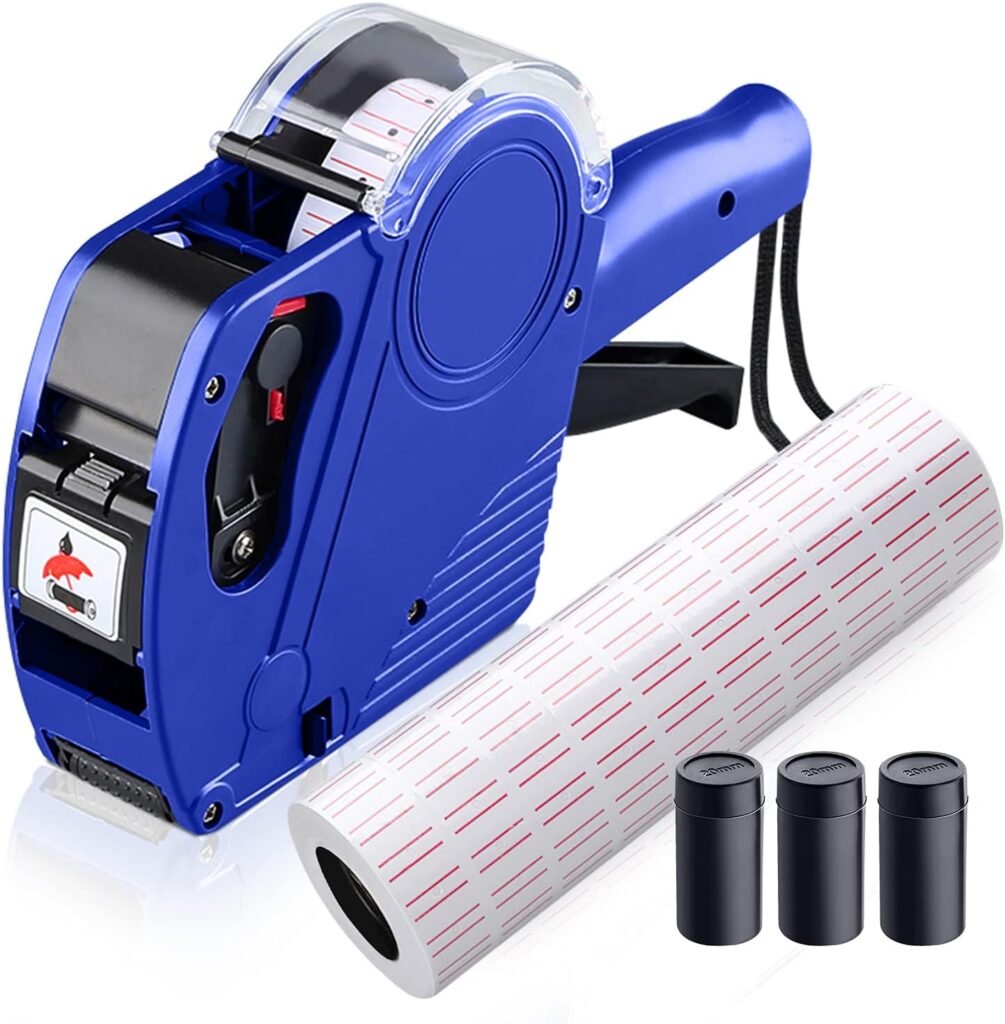 MX5500 8 Digits Price Tag Gun, Price Gun Kit with 3 Ink Refill Pricing Gun, Premium Label Gun Label Maker Pricing for Office Retail Shop Grocery Store Organization Marking (Blue)