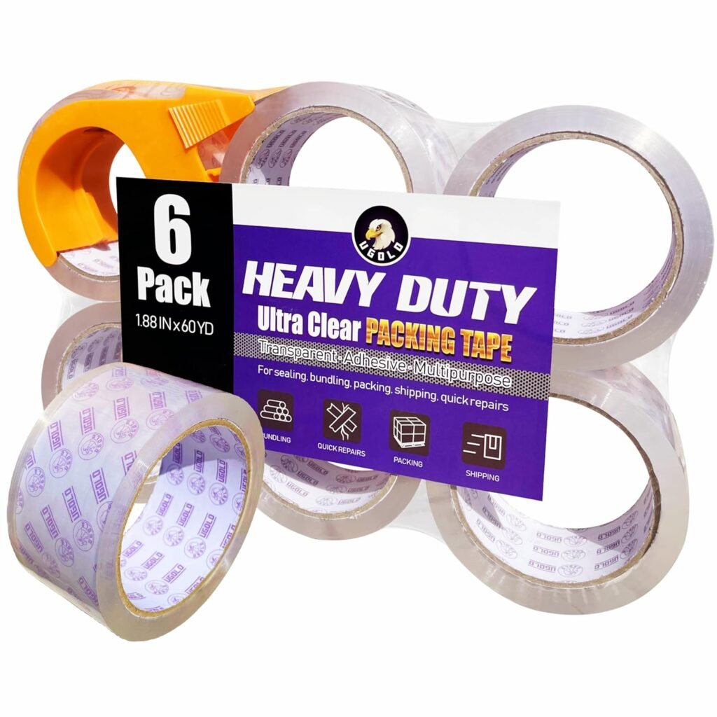6-Pack Clear Packing Tape with Dispenser