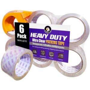 6-Pack Clear Packing Tape with Dispenser