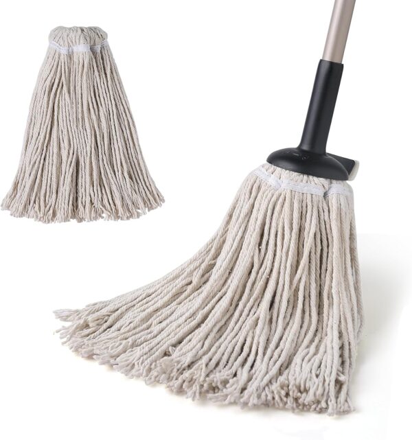 Eyliden String Mop with 2 Reusable Mop Heads, Non-Touch Replacement, Adjustable Cotton Mops for Floor Cleaning, No-Scratch Absorbent Classic Mop for Tile Concrete Wood Floor Kitchen Bathroom