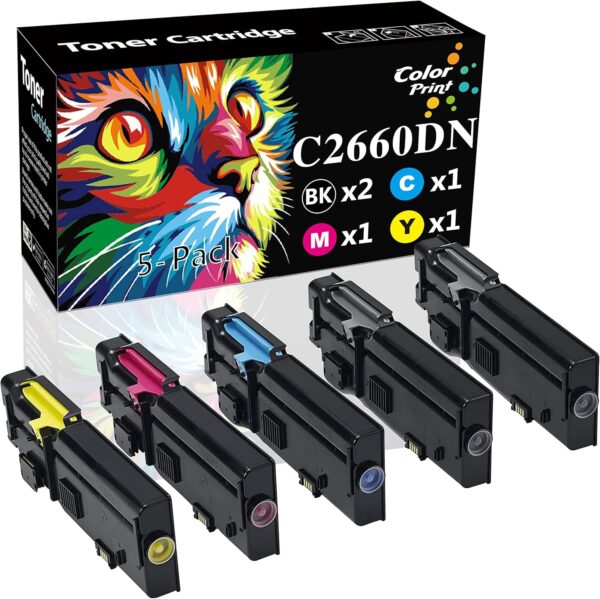 Colorprint Compatible Toner Cartridge Replacement for Dell C2660dn 2660DN C2665dnf 2665dnf C2660 C2665 Black 593-BBBU Cyan 593-BBBT Magenta 593-BBBS Yellow 593-BBBR Printer