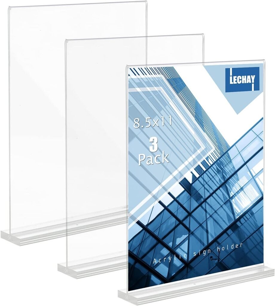 3 Pack Acrylic Sign Holder, 8.5 x 11 inches Clear