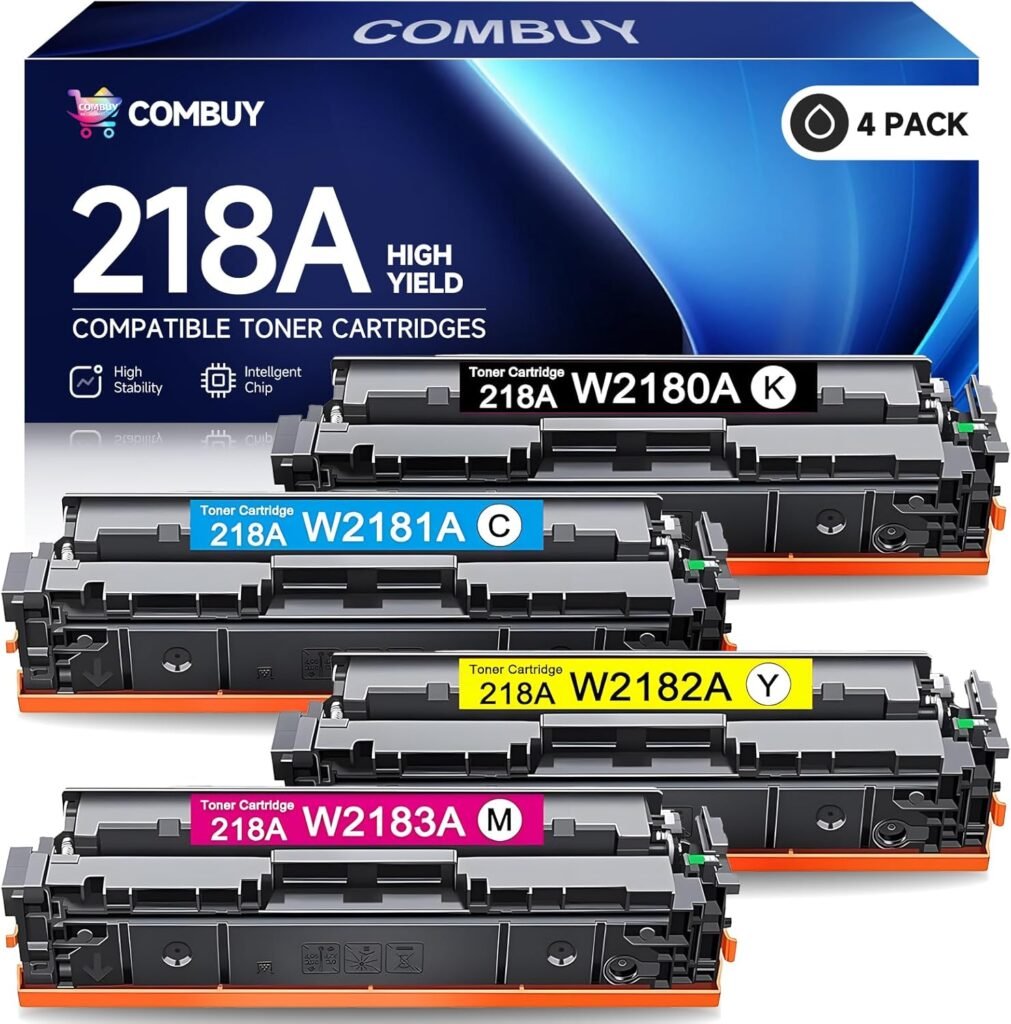COMBUY 218A Toner Cartridges 4 Pack ( NO CHIP) Replacement for 218A Toner Cartridges 4 Pack W2180A 218X W2180X for Color Pro MFP 3301fdw 3201dw 3301cdw 3301sdw Printer Black Cyan Magenta Yellow