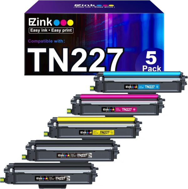 E-Z Ink TN-227 TN227 Compatible Toner Cartridge Replacement for Brother TN227 TN-227 TN227BK/C/M/Y High Yield to use with HL-L3270CDW HL-L3230CDW HL-L3210CW HL-L3290CDW MFC-L3710CDW (5 Pack)