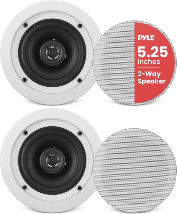 Pyle Home 5.25” Ceiling Wall Mount Speakers - Pair of 2-Way Midbass Woofer Speaker 1'' Polymer Dome Tweeter Flush