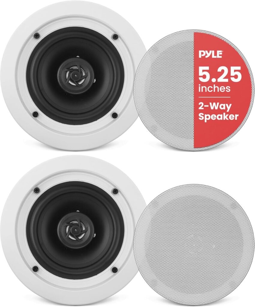 Pyle Home 5.25” Ceiling Wall Mount Speakers - Pair of 2-Way Midbass Woofer Speaker 1'' Polymer Dome Tweeter Flush