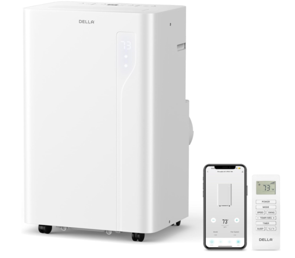DELLA 14,000 BTU Portable Air Conditioner with Heat Pump, Compatible with Alexa and WiFi, Cools Up To 400 Sq.Ft, Geo Fencing, Auto Swing, 3 Fan Speeds, Dehumidifier, with Remote Control & Window Kit