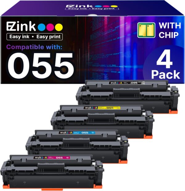 E-Z Ink Compatible Toner Cartridge Replacement for Canon 055 055H Replacement for Canon 055 Toner Cartridge Set to Use with Canon Color ImageCLASS MF743Cdw MF741Cdw MF746Cdw MF743 Printer (4 Pack)