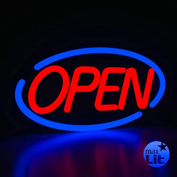 MaxLit- Oval Shaped LED Tube Neon Open Sign -Large Size -24'' X 12'' (Blue/Red)