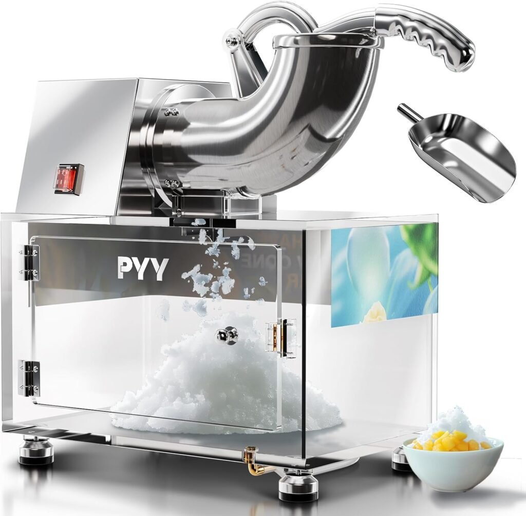 PYY Snow Cone Machine - Commercial Ice Crusher Shaver, Electric Crushed Shaved Snowcone Maker, 440LBS/H 1400RPM All-Copper Motor, Stainless Steel Full Body