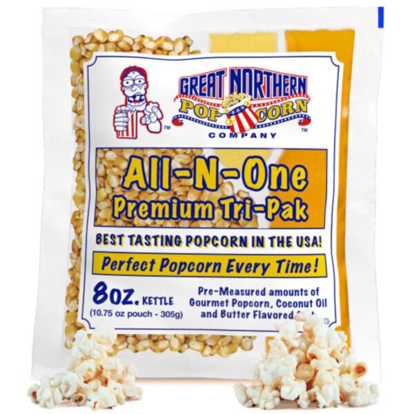 8oz Popcorn Machine Popcorn Packets - All-in-One Movie Theater Style Popcorn Kernels, Salt, and Oil Packs by Great Northern Popcorn (24 Case)