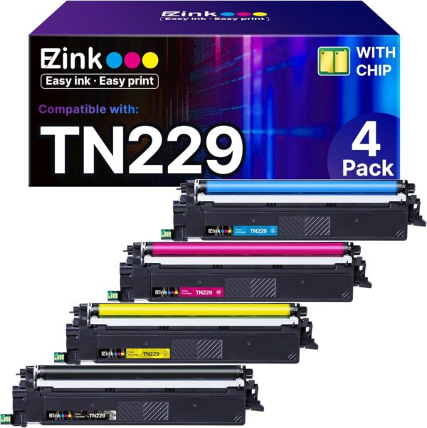 E-Z Ink Compatible Replacement for Brother TN229 TN229xl Toner Cartridges 4 Pack High Yield for MFC-L3780CDW HL-L3280CDW MFC-L3720CDW HL-L3220CDW HL-L3295CDW HL-L8245CDW TN-229 TN229 B/C/M/Y (4 Pack)