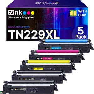 E-Z Ink Compatible TN229XL Toner Cartridges Replacement for Brother TN229XL TN-229XL TN229 XL to use with MFC-L3720CDW MFC-L3780CDW HL-L3220CDW HL-L3280CDW HL-L3300CDW Printer (TN229XLBK/C/M/Y-5 Pack)