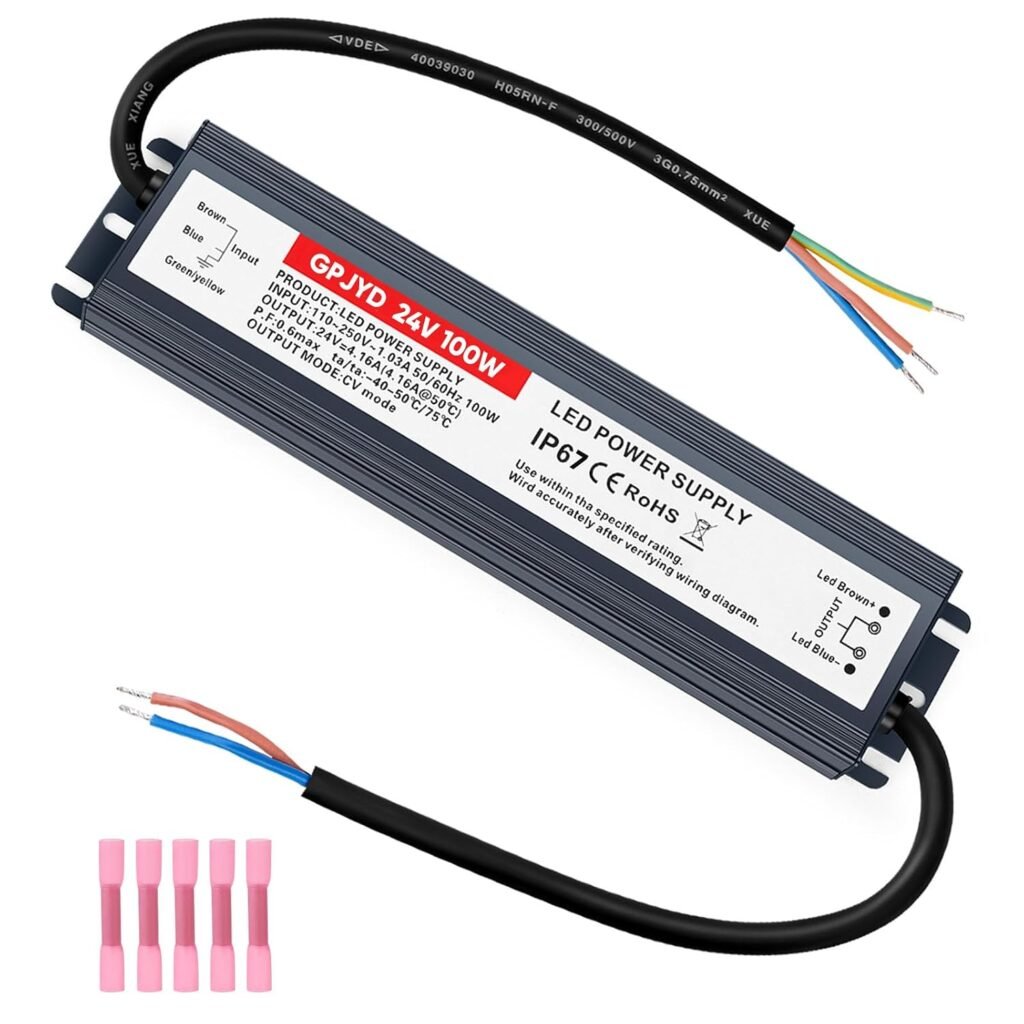 100W LED Driver 24V Power Supply 4.16A, Waterproof IP67 LED Power Adapter